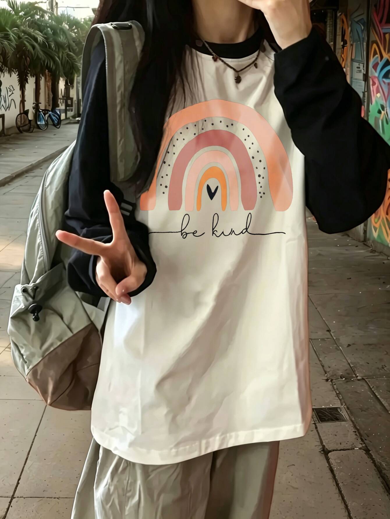 Winter Clothes - harajuku vintage Casual Rainbow Print Long