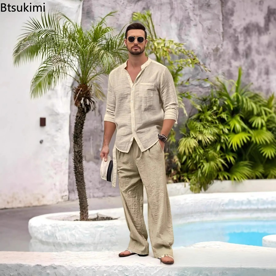 Winter Clothing For Men - New Men's Casual Cotton Linen 2PCS
